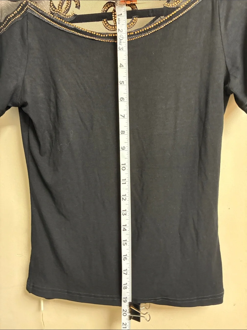 CHANEL Black Short Sleeve Logo Tee with Gold Stud Detailing